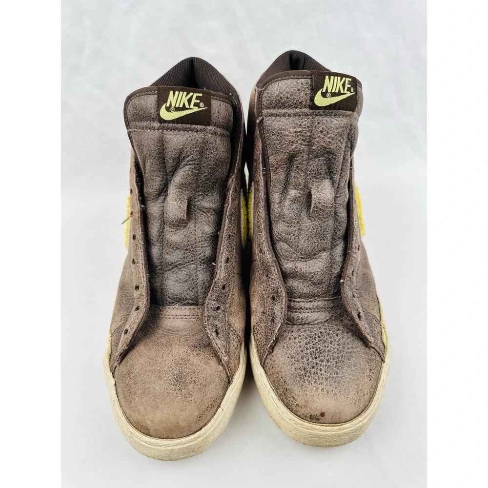 Nike Blazer Mid Premium Brown Yellow Sherpa Swoosh Sneakers 316963-271 Size 9